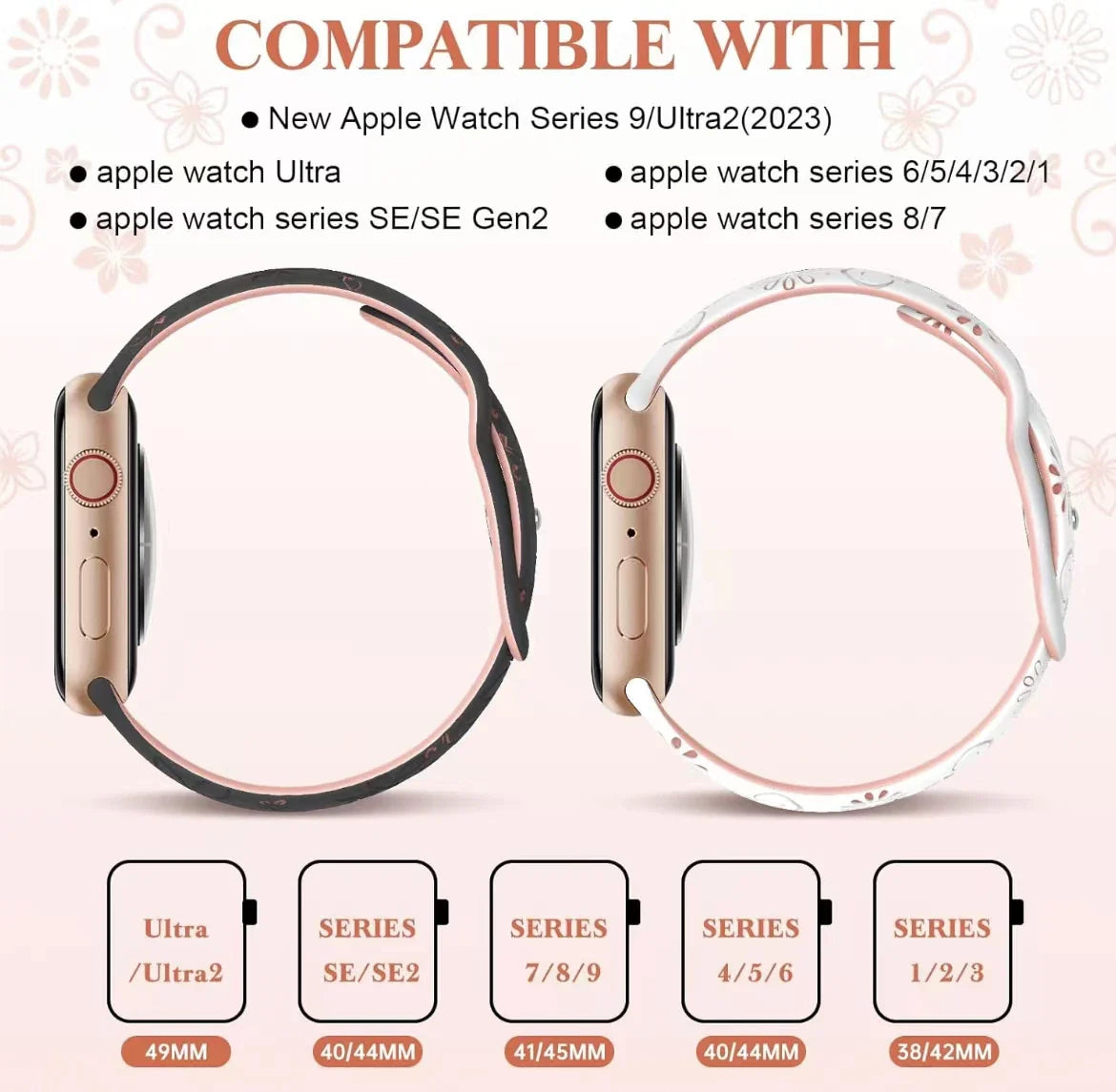 Engraved Silicone Strap for Apple Watch – Compatible with 38mm, 40mm, 41mm, 42mm, 44mm, 45mm, 49mm Models & iWatch Series 4-9, SE, Ultra