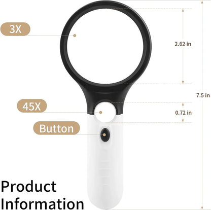 45X Professional Jewelry Loupe with LED Light – Handheld Magnifier for Coins, Stamps, Reading & Senior Use