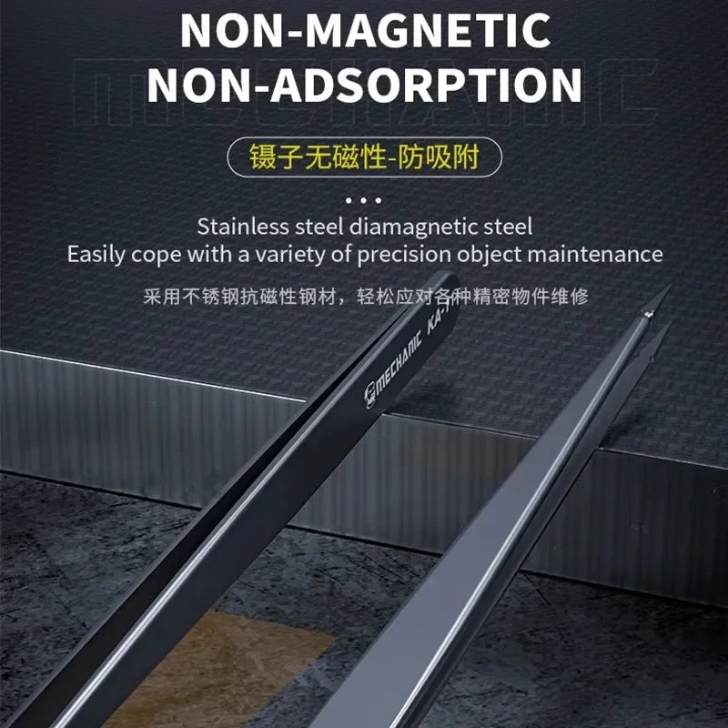 MECHANIC KA-11 Stainless Steel Tweezers - Anti-Corrosion, High Hardness for Chip Tin Planting and Jump Wire Clamping Repair Tools