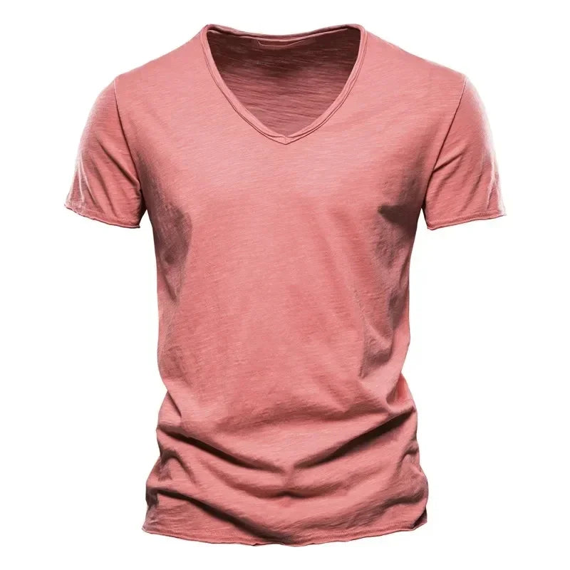 100% Cotton Men’s V-Neck T-Shirt – Lightweight Short Sleeve Fitness Tee, Breathable Fashion Top for Men (Sizes S–5XL)