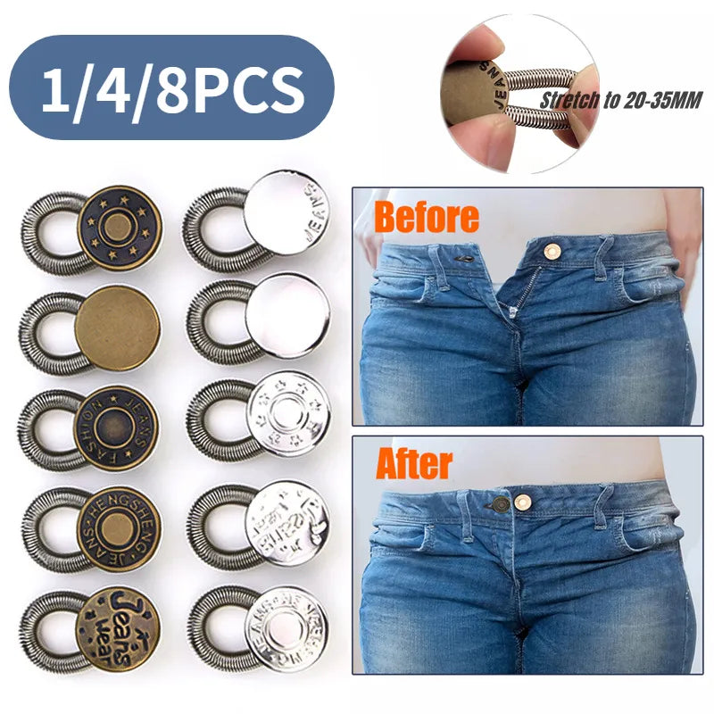 Detachable Jeans Waist Adjustment Buckle: Metal Button Extender Set for DIY Pants - Free Sewing Waist Extenders Buttons (1/4/8pcs)