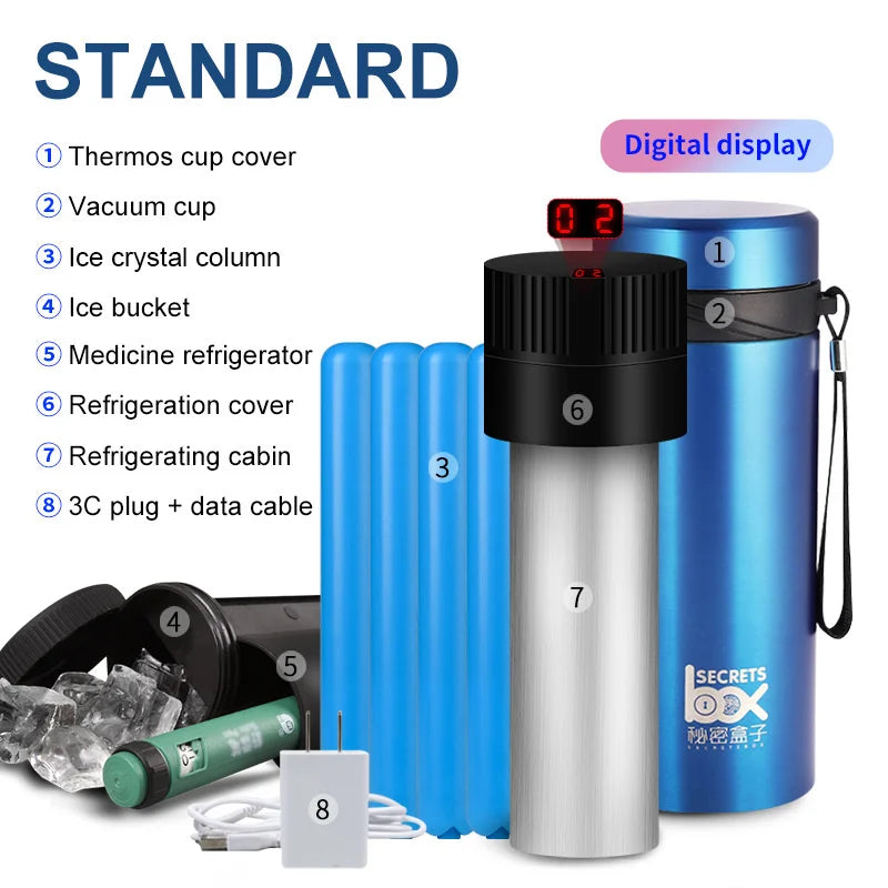900mL Portable Insulin Cooler Cup with LCD Display – Temperature-Controlled Travel Flask for Medication & Beverages, Outdoor Mini Drug Refrigerator