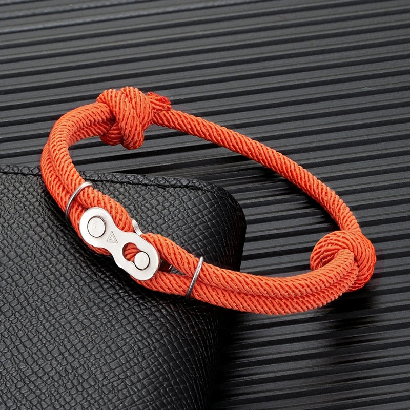 MKENDN Men’s Punk Bicycle Chain Rope Bracelet — Adjustable Nautical / Mountain Bike Magic Buckle