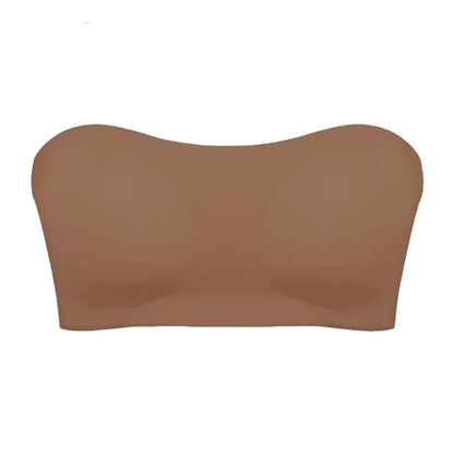 Women’s Strapless Push Up Bra – Seamless Ice Silk Removable Padded Invisible Anti-Slip Beauty Back Off Shoulder Bralette