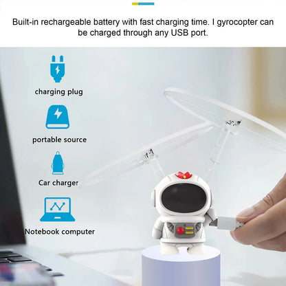 Levitating Luminous Flying Robot Astronaut Toy – Hand-Controlled Drone with Lights, Interactive Outdoor Toy for Kids Gift
