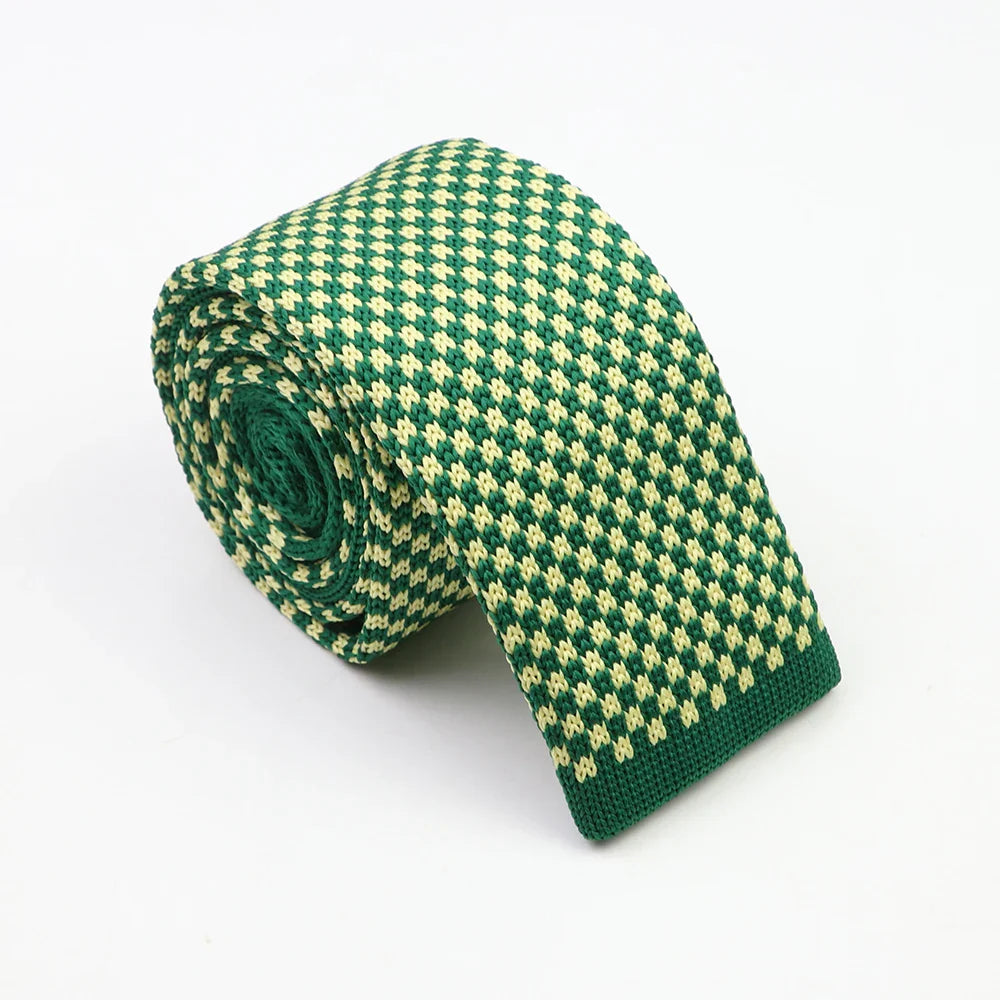 Classic Knit Neck Tie for Men — 6cm Plaid & Dots Casual Business Wedding Tie