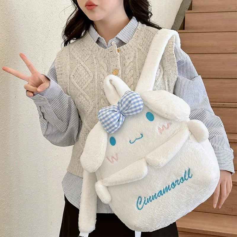 Kuromi & Cinnamoroll Plush Backpack — Cute Cartoon Soft Daypack for School, Travel & Daily Use