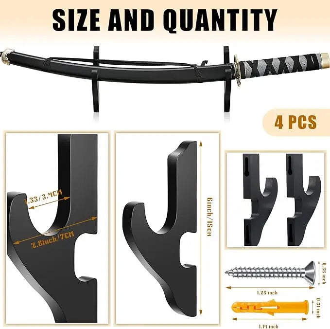 Wall Mounted Sword Display Rack - Wooden Katana & Weapon Storage Shelf for Samurai Decor Collection