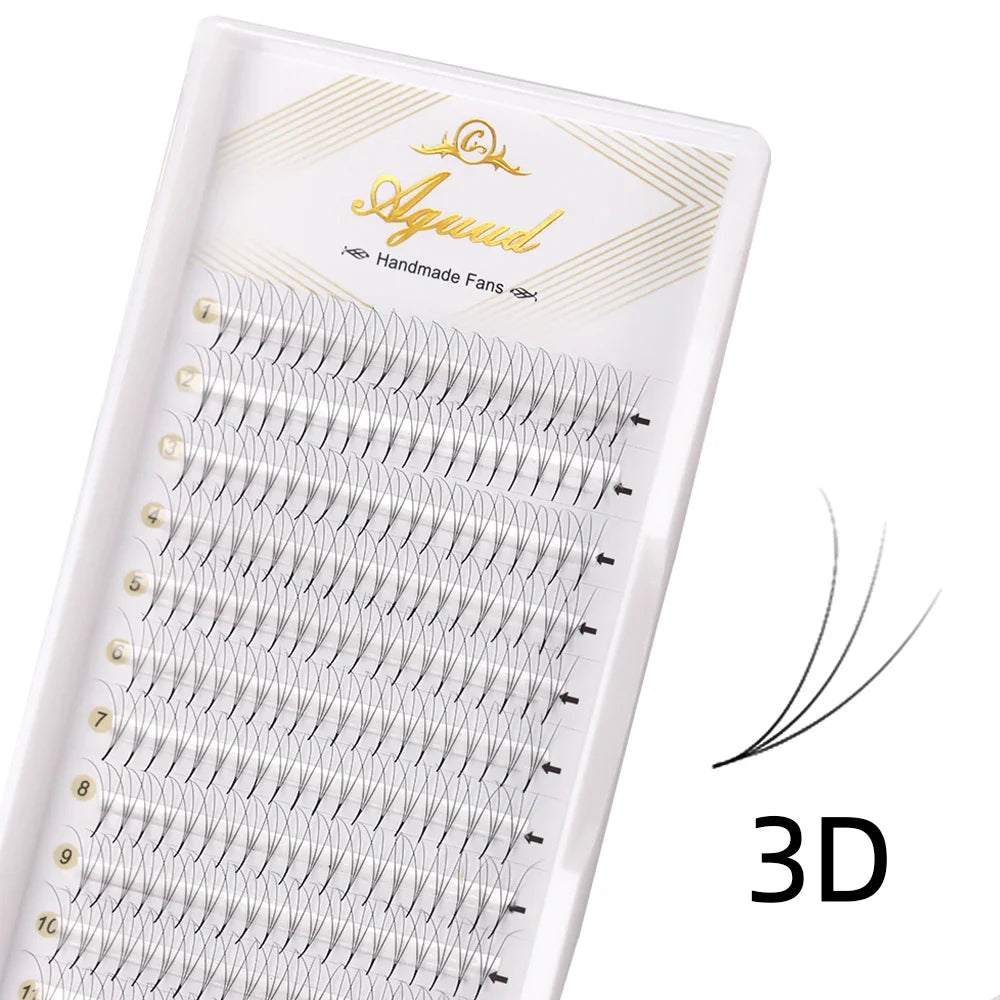 AGUUD 10-Tray Premade Volume Lashes – Super Fans with Needle Stem & Narrow Base for Eyelash Extensions