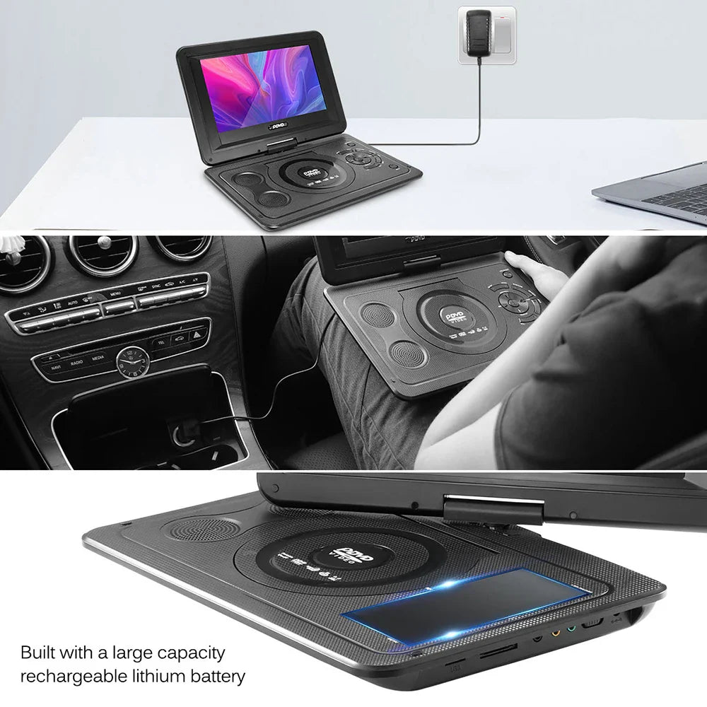 9" Portable HD TV DVD Player – 16:9 LCD Screen, 234x480 Resolution, CD/Game/TV/USB/Radio Compatible