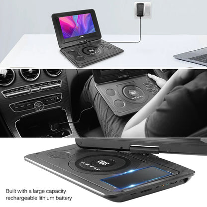 9" Portable HD TV DVD Player – 16:9 LCD Screen, 234x480 Resolution, CD/Game/TV/USB/Radio Compatible