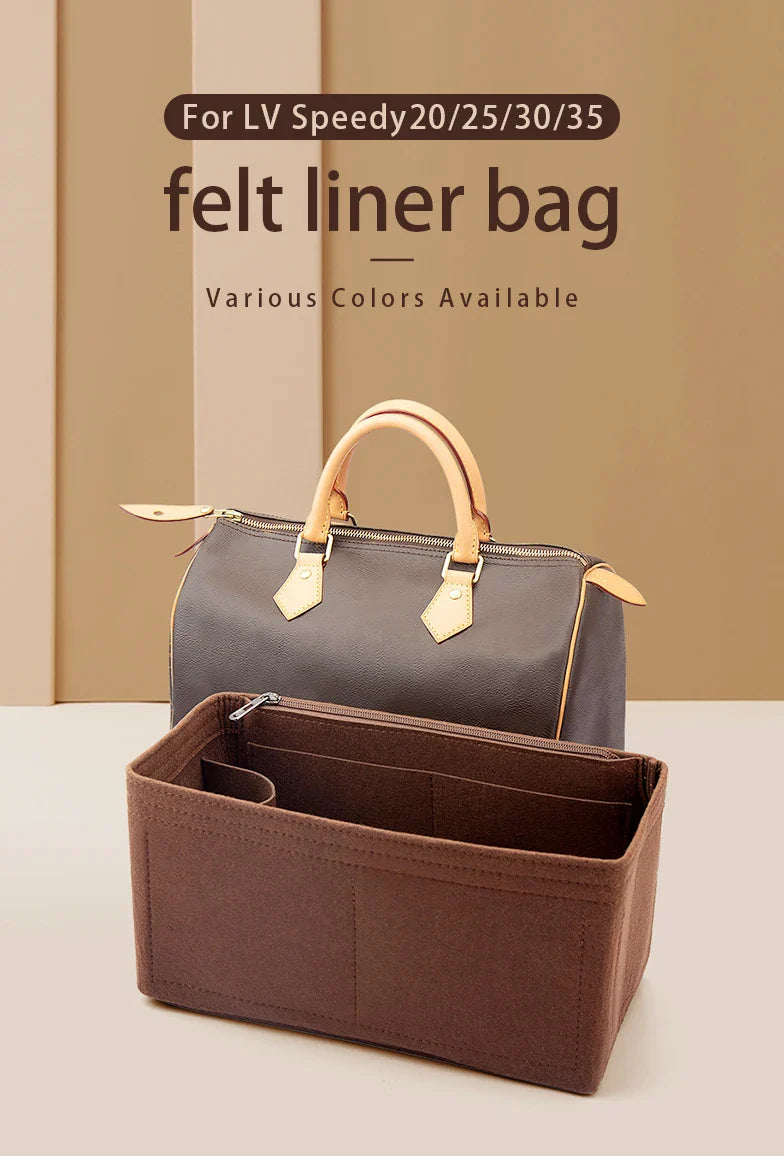 WUTA Felt Insert Bag Organizer — Inner Liner for LV Speedy 20/25/30/35 Handbags, Makeup & Travel Purse Storage