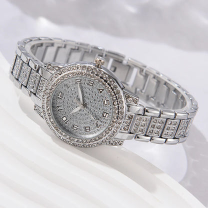 6PCS Women's Elegant Crystal Watch Set – Luxury Alloy Quartz Wristwatches with Rhinestone Bracelet, Perfect Gift for Ladies