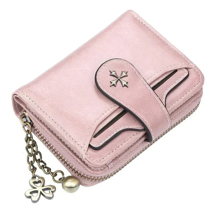 Women’s PU Leather Wallet — Short Hasp Coin & Card Holder, Small Money Bag Clutch in Blue & Red