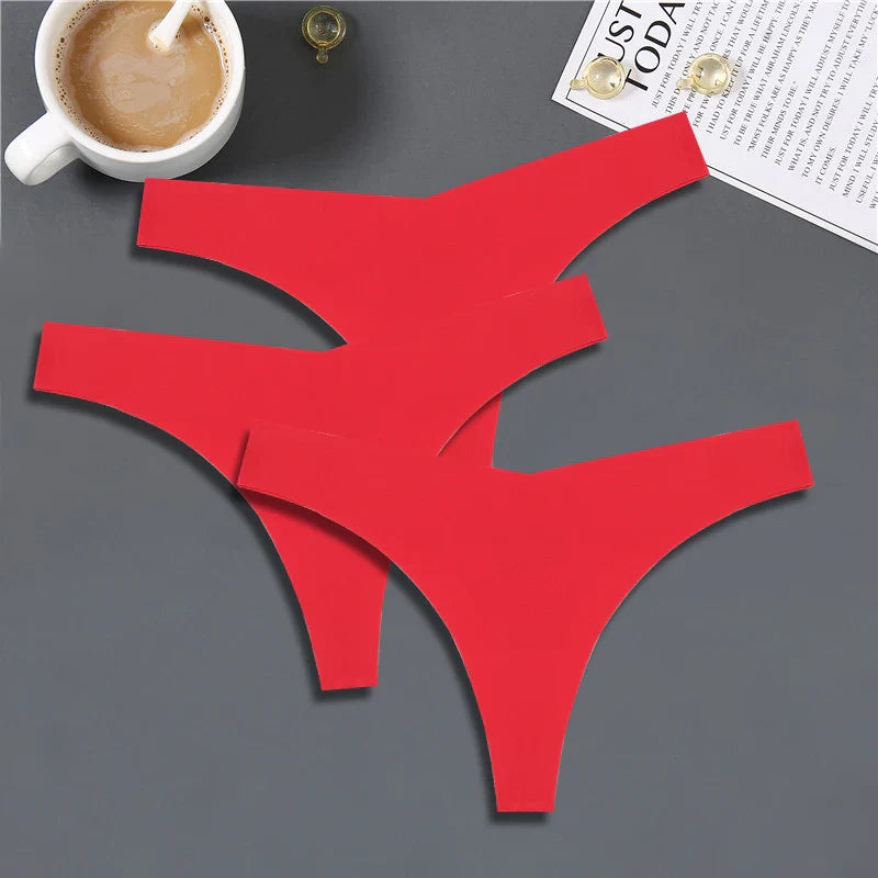 FINETOO 3PCS Women’s Ice Silk Seamless V-Waist Thongs — Low Rise Sport Panties, 10 Solid Colors, Breathable G-String