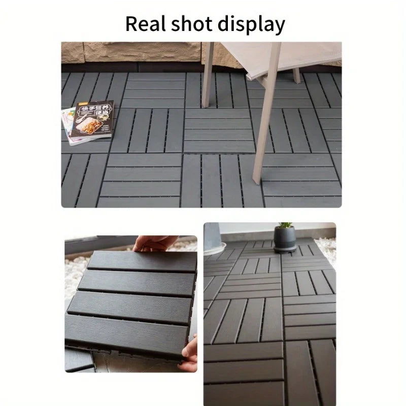 Wood Plastic Flooring Tiles - 10-Piece Waterproof Splicing Kit for Balconies & Outdoor Spaces