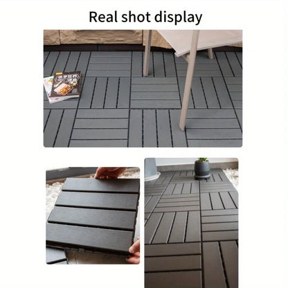 Wood Plastic Flooring Tiles - 10-Piece Waterproof Splicing Kit for Balconies & Outdoor Spaces