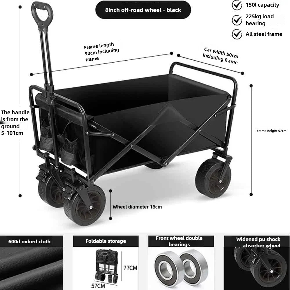 Heavy Duty Large Capacity Folding Wagon – Collapsible Shopping, Beach & Garden Trolley, Portable Outdoor Camping Cart