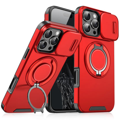 Heavy Duty Rugged Magnetic Ring Stand Case for iPhone 11–16 Pro Max Plus with Slide Camera Protection & MagSafe Compatible Cover