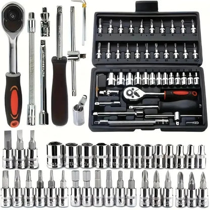 46-Piece Auto Repair Ratchet Wrench Tool Set – Vehicle Socket & Maintenance Toolbox Kit