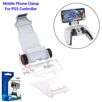 PS5 Gamepad Controller Phone Mount Holder: Clamp Clip Stand for Playstation 5 Accessories - Phone Gaming Support