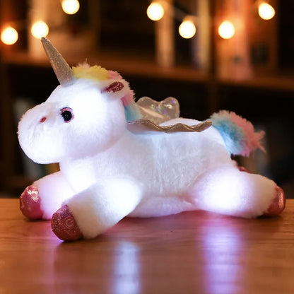 Glowing Unicorn Plush Pillow 38cm - Soft LED Luminous Stuffed Toy Gift for Kids Girls
