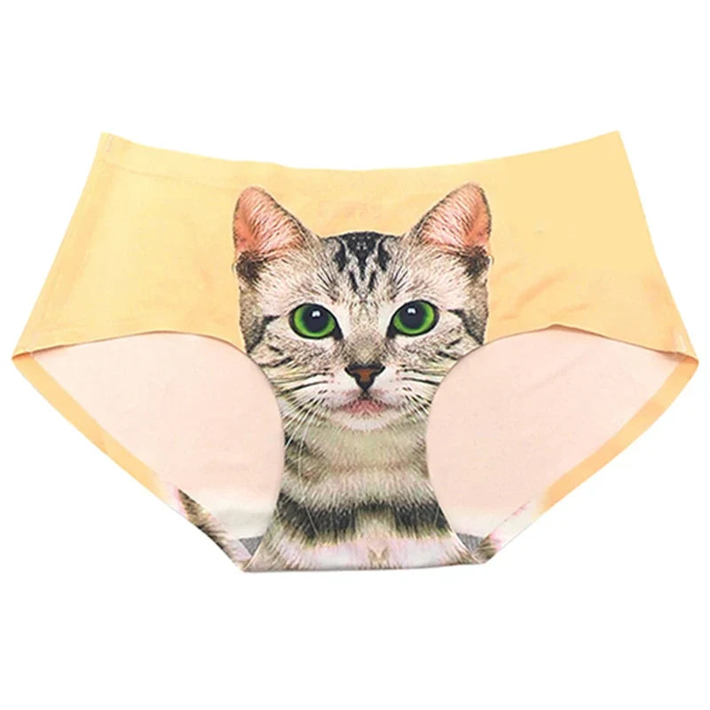 Women's Cat Print Briefs - Cute Meow Star Pattern Casual Underwear