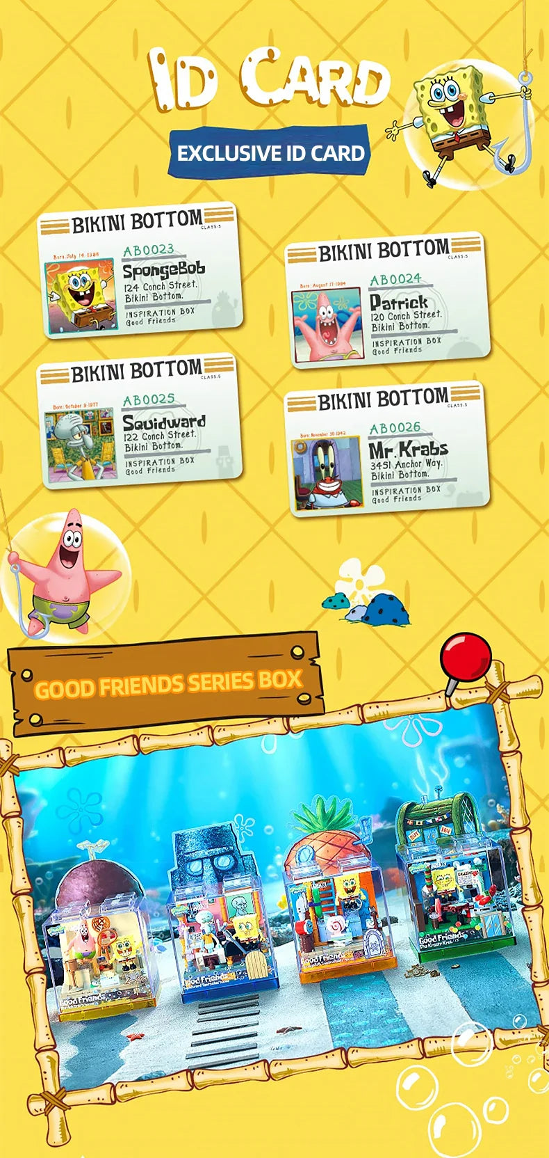 Spongebob Building Blocks Set — Patrick Star, Krusty Krab & Squidward Tentacles Desktop Model Toy for Kids & Gifts