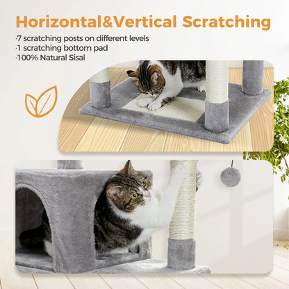 Large Cat Tree Tower – Multi-Level Plush Indoor Cat Condo with Scratching Posts, Boards, Perches & Caves