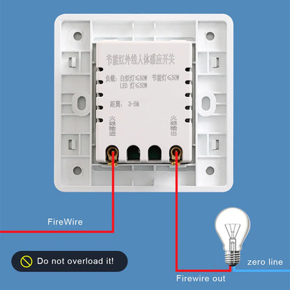 AC 220V LED PIR Motion Sensor Light Switch, Infrared Human Detection, Auto On/Off for Corridor & Staircase