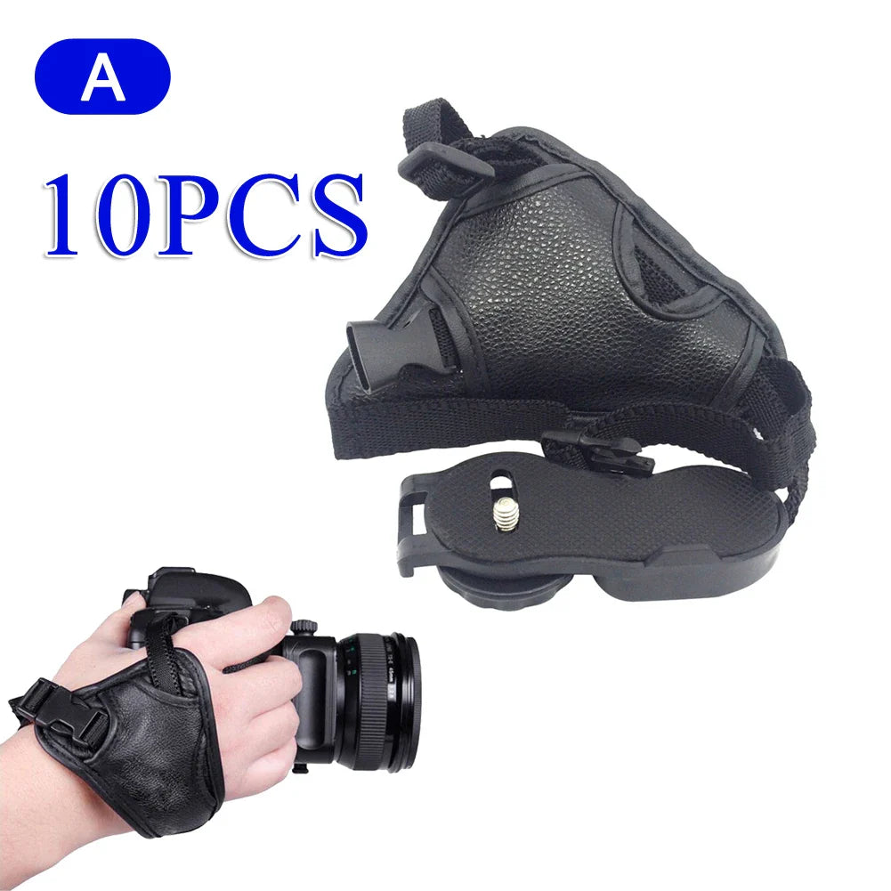 Professional PU Leather Camera Hand Grip Wrist Strap with Screw Hole for Canon Nikon SLR — Black
