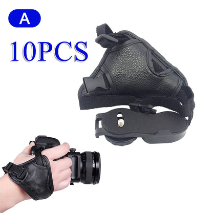 Professional PU Leather Camera Hand Grip Wrist Strap with Screw Hole for Canon Nikon SLR — Black