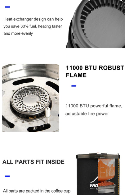Widesea Camping Cooking System – Gas Stove Burner with Heat Exchanger, Coffee Pot & Cookware for Outdoor Tourism