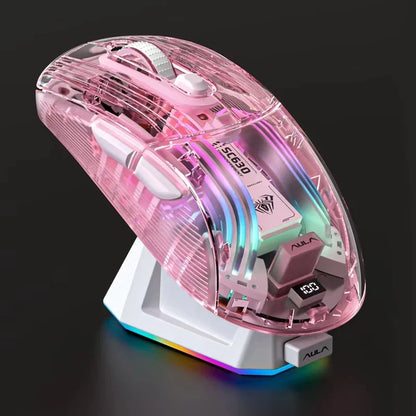 Aula SC630 Custom Gaming Mouse – 3-Mode 2.4G/Bluetooth/USB with Charging Base, Energy-Saving Esports Mouse for PC