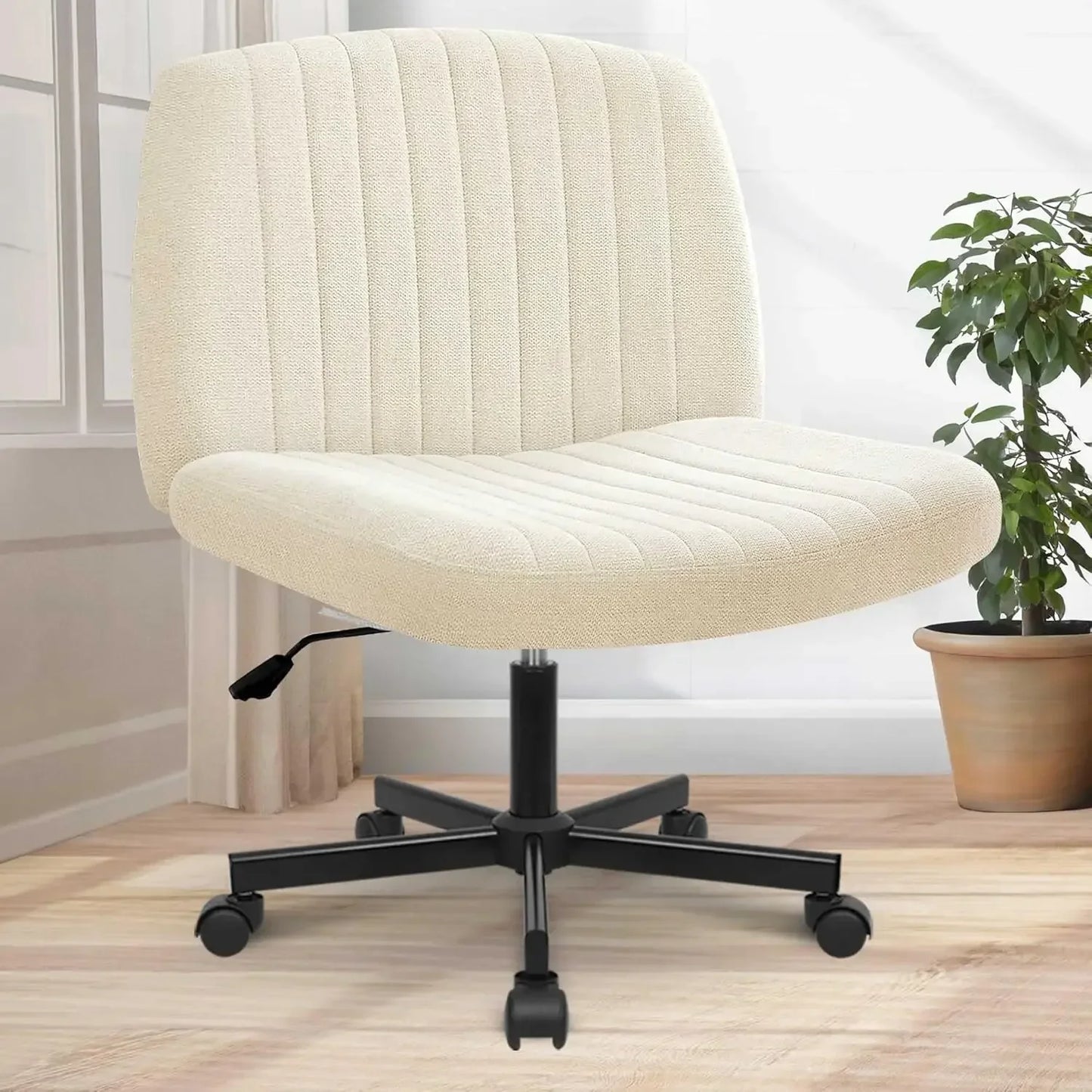 Adjustable Criss Cross Legged Armless Desk Chair - Ergonomic Swivel Reading Chair with Wheels for Bedroom Vanity