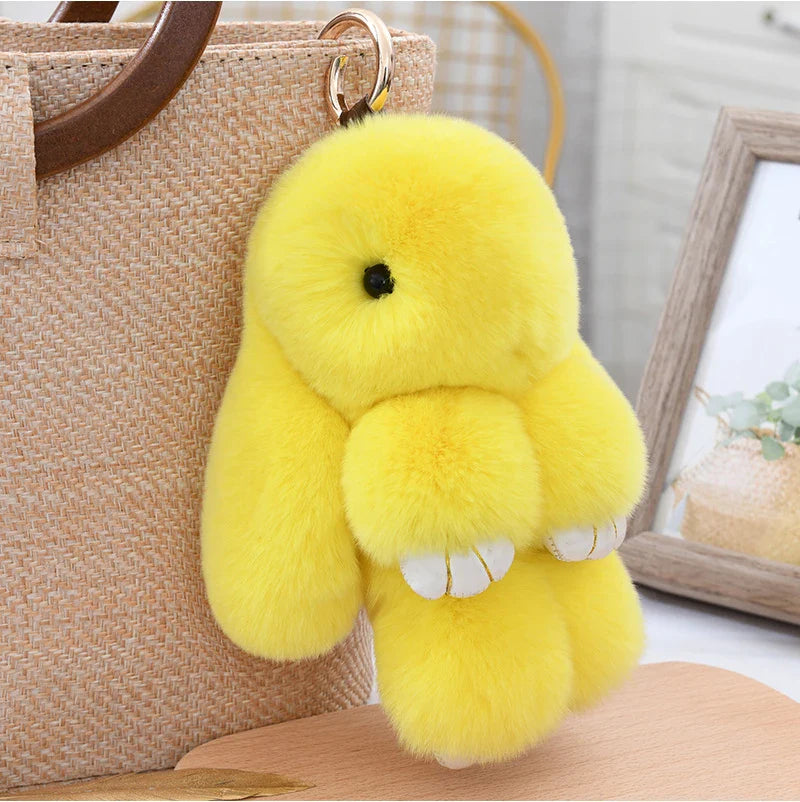 100% Natural Rex Rabbit Fur Keychain – Fluffy Bunny Bag Charm, Doll Toy & Lovely Pendant