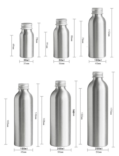 Aluminum Bottle with Cap – Empty Round Silver Metal Bottles 1oz-250ml, Child-Resistant for Liquids & Essential Oils