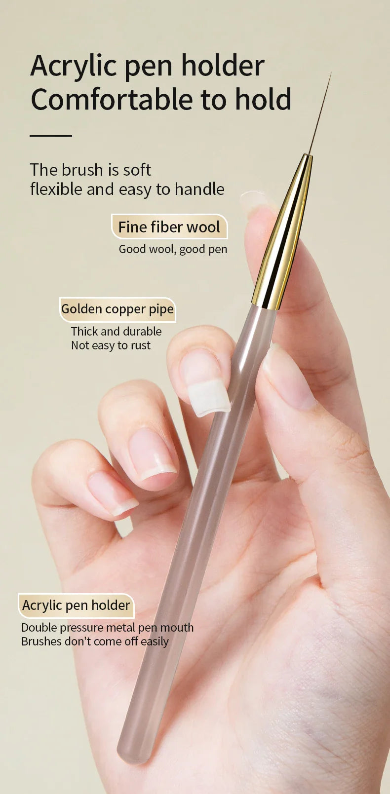 RSNAIL Nail Art Liner Brushes — 18mm Slender Long Line Painting Pen for French Stripe Nail Art, UV Gel DIY Manicure Tool