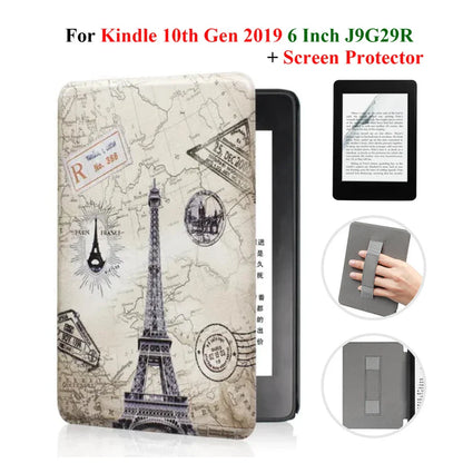 Kindle 10th Gen 6" Leather Case – Hand Strap & Screen Protector Cover with Wake/Sleep Function (2019, J9G29R)