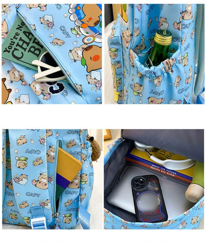Cute Capybara Backpack | Large Capacity, Breathable Nylon Schoolbag for Students, Women & Girls, Ultra-Light Book Bag