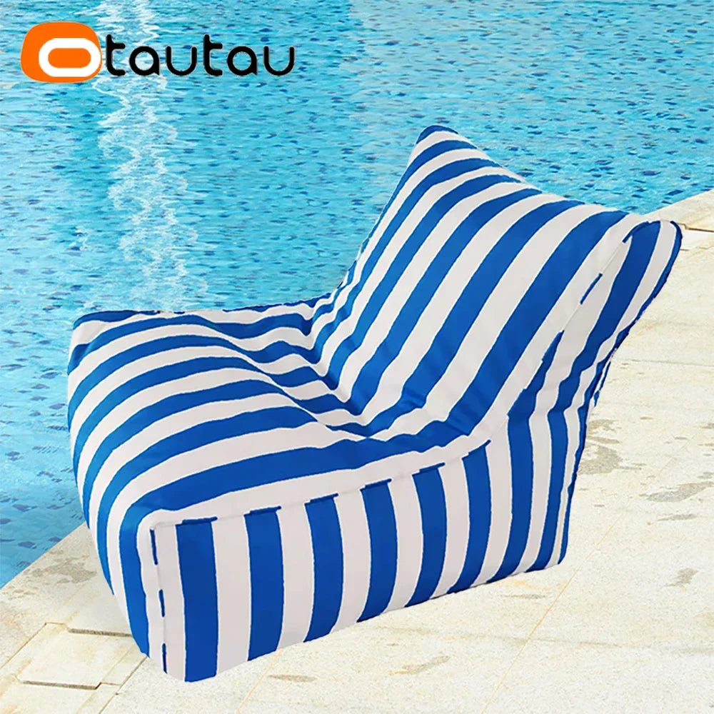 OTAUTAU Outdoor Striped Bean Bag Pouf Cover – No Filler Floating Sofa Bed for Pool, Beach & Garden Lounge