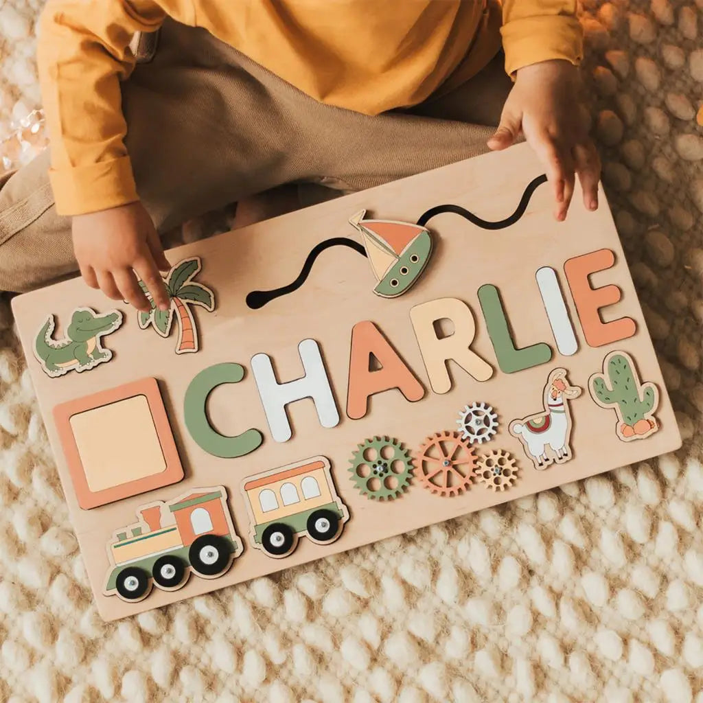 Montessori Personalized Wooden Name Puzzle — Custom Letter Board Educational Toy for Babies