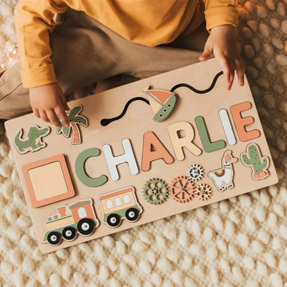 Montessori Personalized Wooden Name Puzzle — Custom Letter Board Educational Toy for Babies