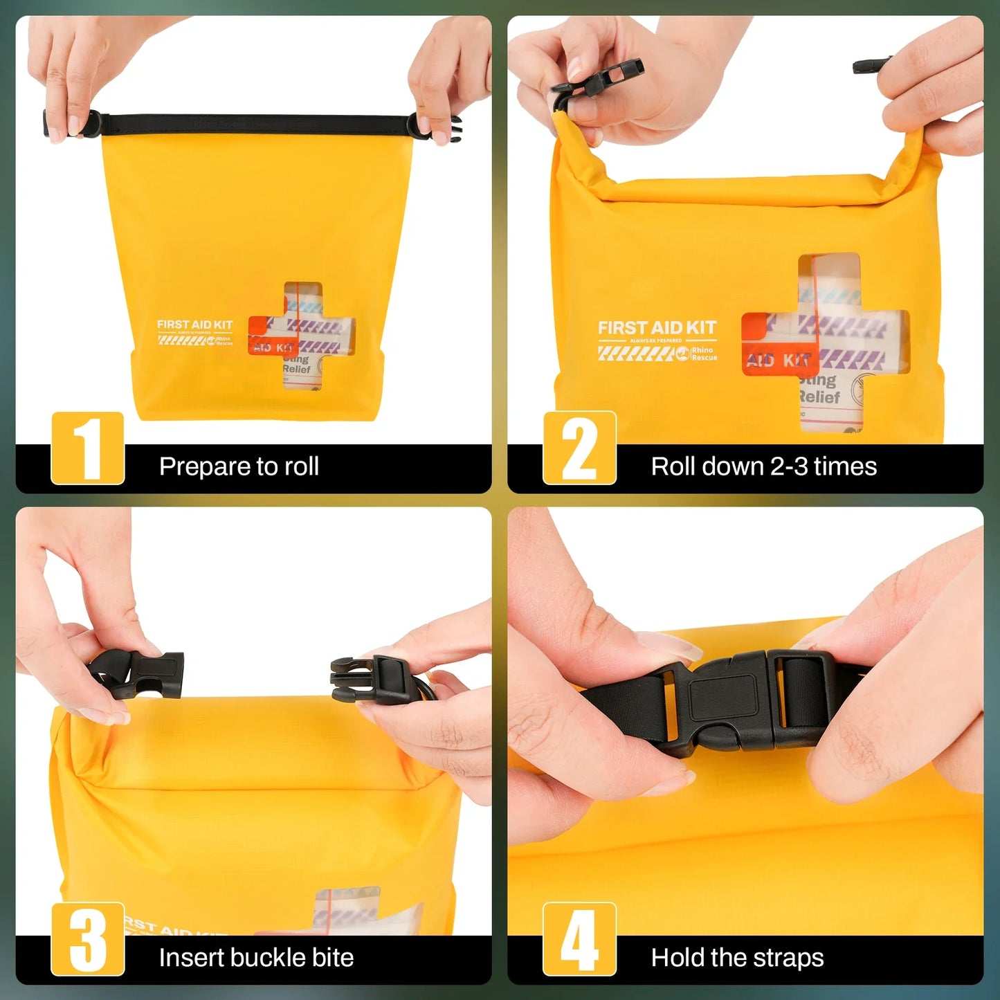 RHINO RESCUE Waterproof First Aid Kit — Lightweight Dry Bag with Emergency Survival Supplies for Outdoor Kayaking, Swimming & Boating