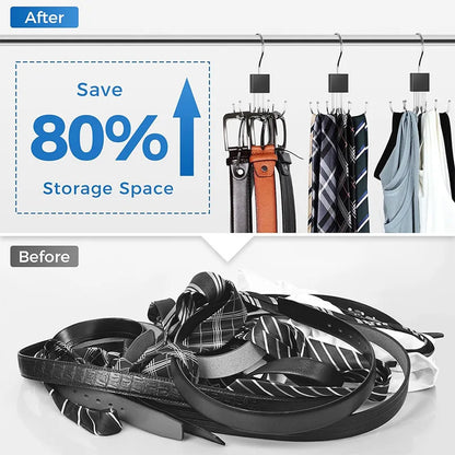 360° Rotating Metal Belt Hanger — Durable Organizer for Belts, Scarves, Bras & Ties, Home & Dorm Storage
