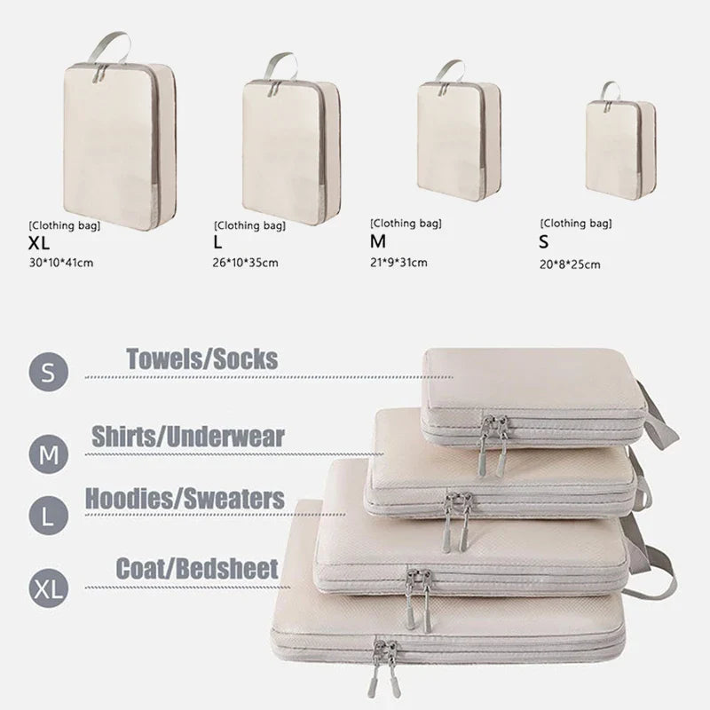 4pcs Travel Packing Cubes | Portable Waterproof Clothes Organizer Bags for Suitcase & Handbag