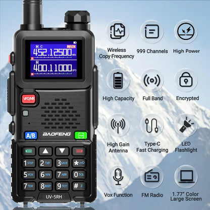 Baofeng UV-5RH 10W Air Band Walkie Talkie, Long Range Wireless Two-Way Ham Radio, Type-C UV-5R Transceiver