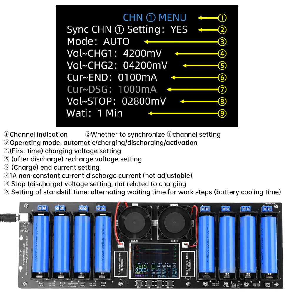 18650 Lithium Battery Capacity Tester – Digital DC Power Detector with 2.4-inch Color Screen, 5V 10A Automatic Measurement