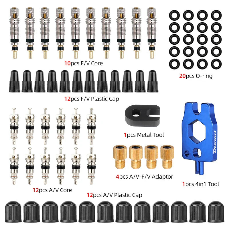 Deemount Presta Valve Core Replacement — Brass FV Nozzle with Alloy Remover Tool for MTB & Road Bikes