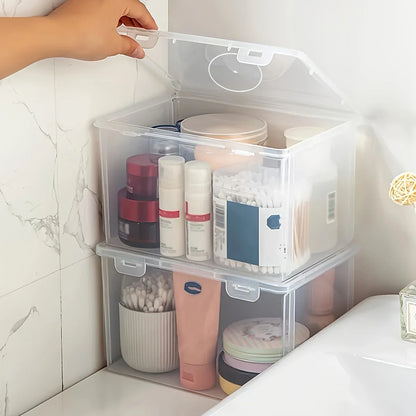Large Clear Plastic Storage Box – Stackable Organizer for Office, Home, or School Supplies